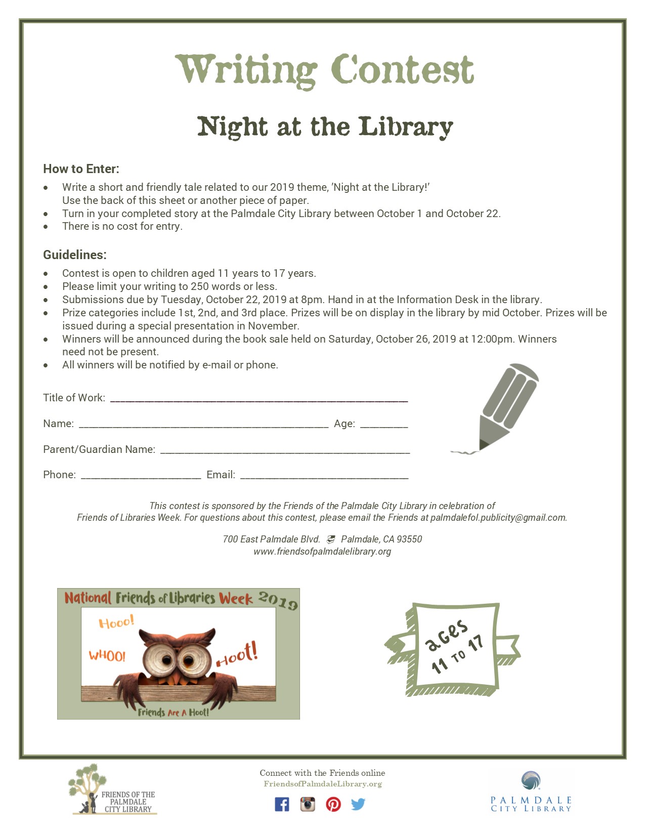 "Night at the Library" Contests Friends of the Palmdale City Library